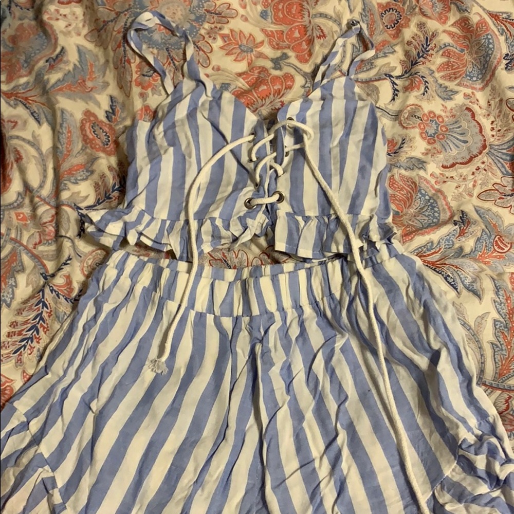 Striped lace up set